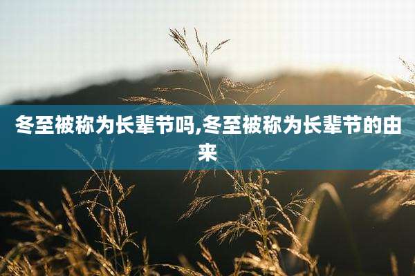 冬至被称为长辈节吗,冬至被称为长辈节的由来