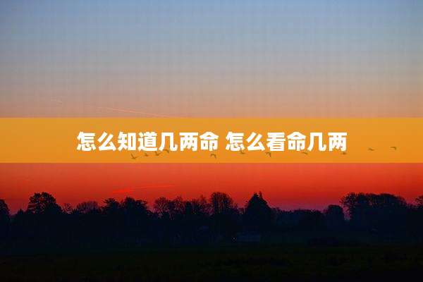 怎么知道几两命 怎么看命几两