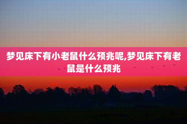 梦见床下有小老鼠什么预兆呢,梦见床下有老鼠是什么预兆