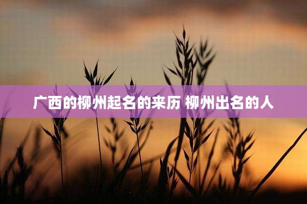 广西的柳州起名的来历 柳州出名的人