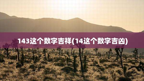 143这个数字吉祥(14这个数字吉凶)