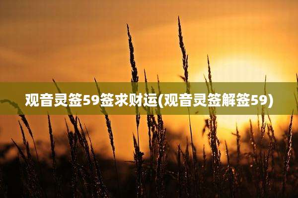 观音灵签59签求财运(观音灵签解签59)