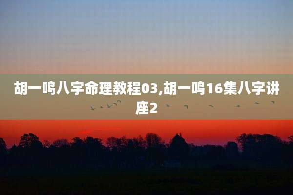 胡一鸣八字命理教程03,胡一鸣16集八字讲座2