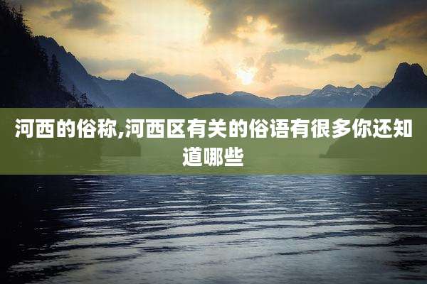 河西的俗称,河西区有关的俗语有很多你还知道哪些