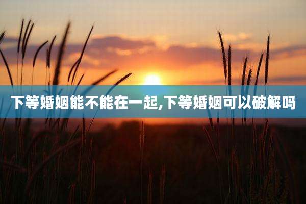 下等婚姻能不能在一起,下等婚姻可以破解吗