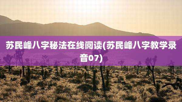 苏民峰八字秘法在线阅读(苏民峰八字教学录音07)