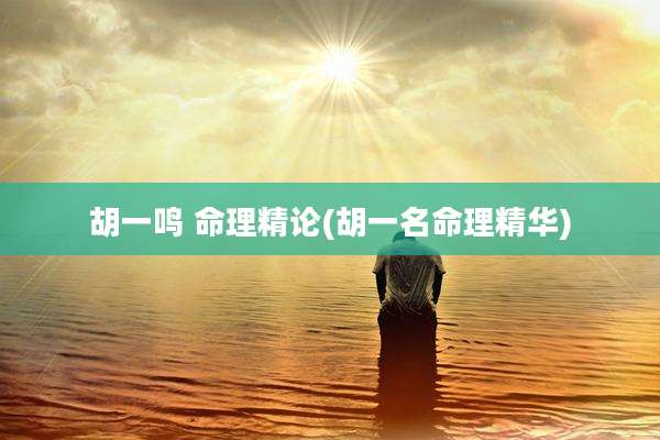 胡一鸣 命理精论(胡一名命理精华)