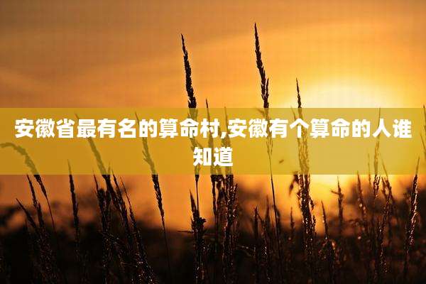 安徽省最有名的算命村,安徽有个算命的人谁知道