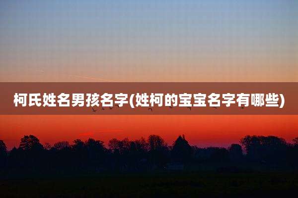 柯氏姓名男孩名字(姓柯的宝宝名字有哪些)