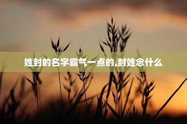 姓封的名字霸气一点的,封姓念什么