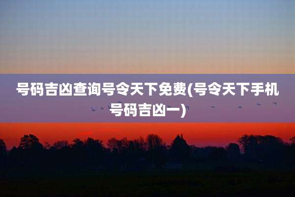 号码吉凶查询号令天下免费(号令天下手机号码吉凶一)