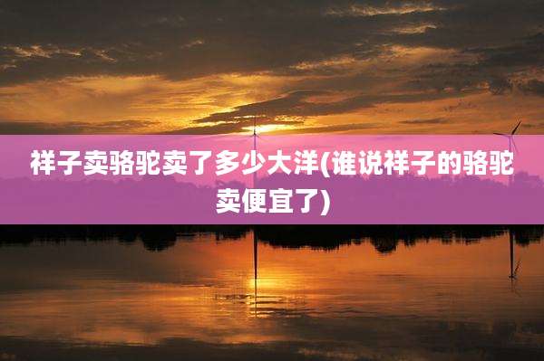 祥子卖骆驼卖了多少大洋(谁说祥子的骆驼卖便宜了)