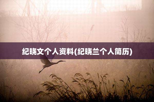 纪晓文个人资料(纪晓兰个人简历)