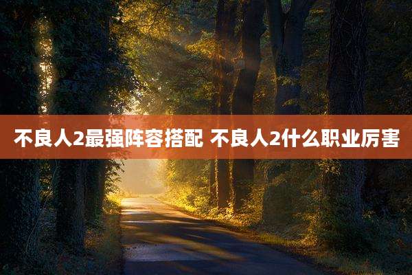 不良人2最强阵容搭配 不良人2什么职业厉害