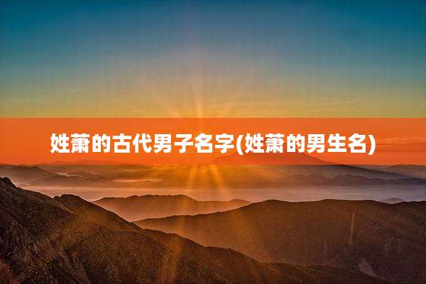 姓萧的古代男子名字(姓萧的男生名)