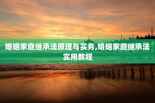 婚姻家庭继承法原理与实务,婚姻家庭继承法实用教程