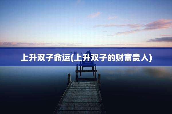 上升双子命运(上升双子的财富贵人)