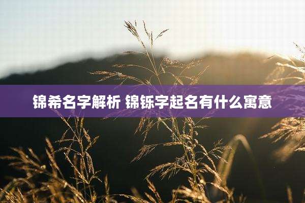 锦希名字解析 锦铄字起名有什么寓意