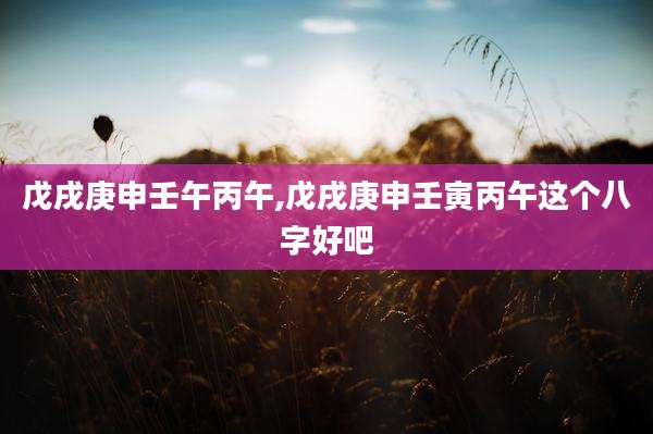 戊戌庚申壬午丙午,戊戌庚申壬寅丙午这个八字好吧