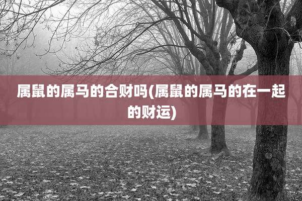 属鼠的属马的合财吗(属鼠的属马的在一起的财运)