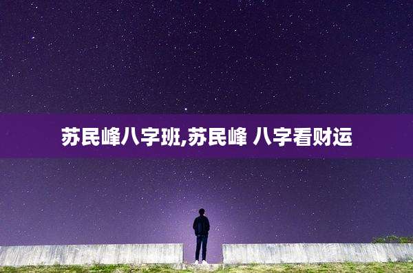 苏民峰八字班,苏民峰 八字看财运