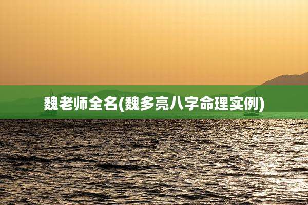 魏老师全名(魏多亮八字命理实例)