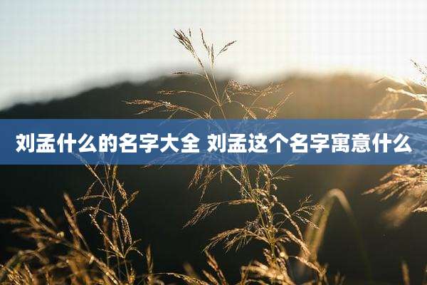 刘孟什么的名字大全 刘孟这个名字寓意什么