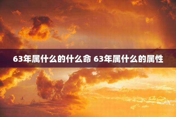 63年属什么的什么命 63年属什么的属性