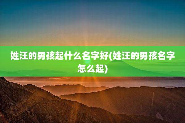 姓汪的男孩起什么名字好(姓汪的男孩名字怎么起)