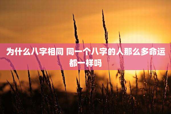 为什么八字相同 同一个八字的人那么多命运都一样吗