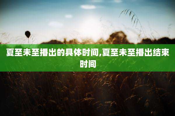 夏至未至播出的具体时间,夏至未至播出结束时间