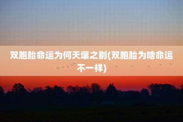 双胞胎命运为何天壤之别(双胞胎为啥命运不一样)