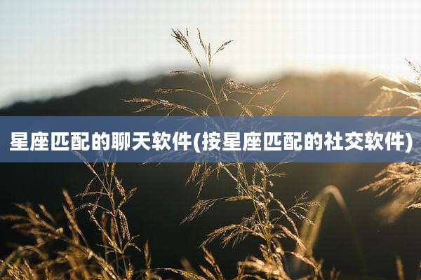 星座匹配的聊天软件(按星座匹配的社交软件)