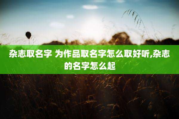 杂志取名字 为作品取名字怎么取好听,杂志的名字怎么起