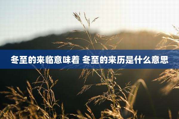 冬至的来临意味着 冬至的来历是什么意思