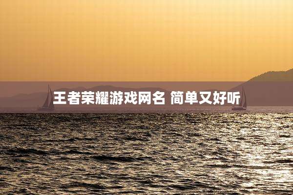 王者荣耀游戏网名 简单又好听