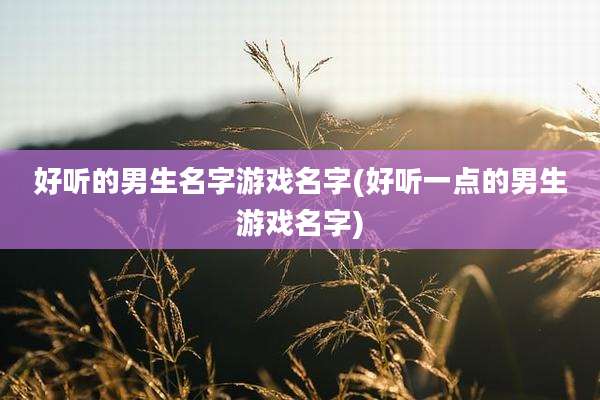 好听的男生名字游戏名字(好听一点的男生游戏名字)