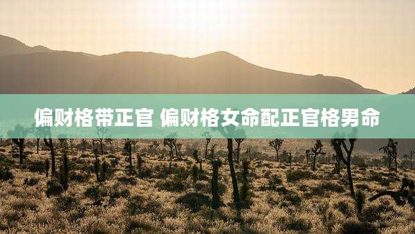 偏财格带正官 偏财格女命配正官格男命