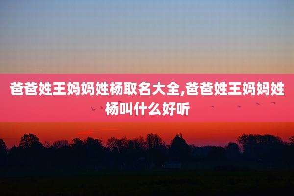 爸爸姓王妈妈姓杨取名大全,爸爸姓王妈妈姓杨叫什么好听