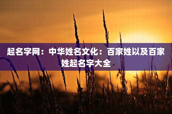 起名字网：中华姓名文化：百家姓以及百家姓起名字大全