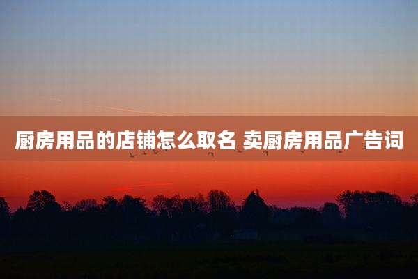 厨房用品的店铺怎么取名 卖厨房用品广告词