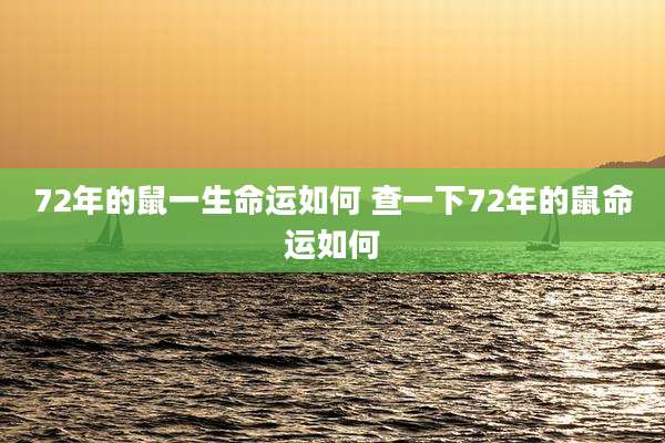 72年的鼠一生命运如何 查一下72年的鼠命运如何