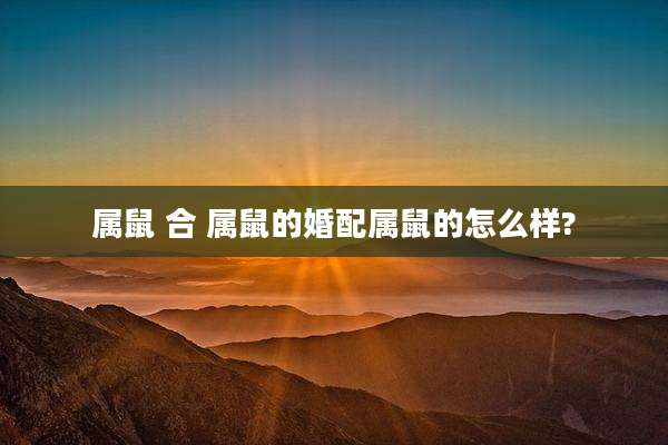 属鼠 合 属鼠的婚配属鼠的怎么样?