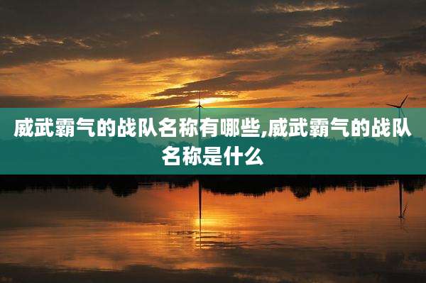 威武霸气的战队名称有哪些,威武霸气的战队名称是什么
