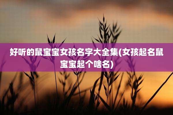 好听的鼠宝宝女孩名字大全集(女孩起名鼠宝宝起个啥名)