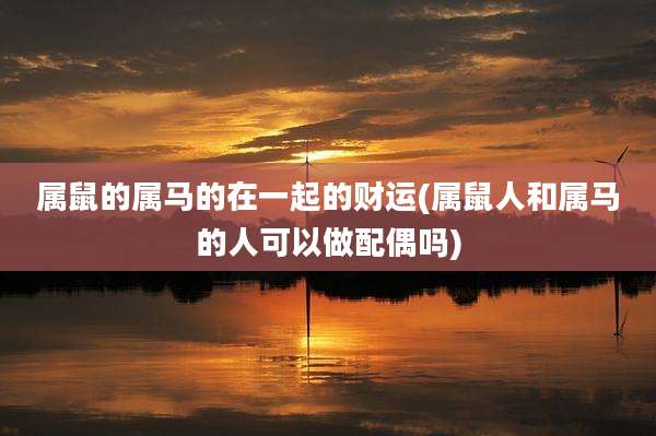 属鼠的属马的在一起的财运(属鼠人和属马的人可以做配偶吗)