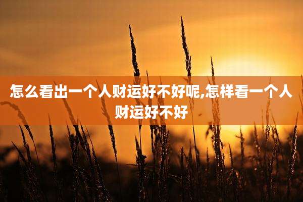 怎么看出一个人财运好不好呢,怎样看一个人财运好不好
