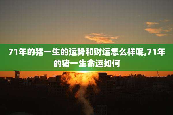 71年的猪一生的运势和财运怎么样呢,71年的猪一生命运如何
