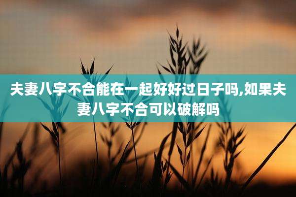 夫妻八字不合能在一起好好过日子吗,如果夫妻八字不合可以破解吗
