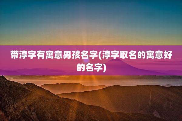 带淳字有寓意男孩名字(淳字取名的寓意好的名字)